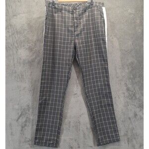 ASOS Men Pants 40x33 XXL Gray WIndow Check Slim Fit Slacks Stipe on Side
